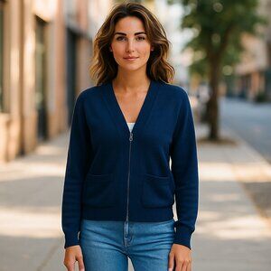 New Hermes Zippered Womens Cardigan Cashmere Cotton EU Sweater